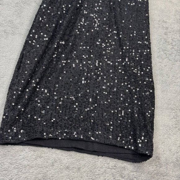 Sequins Mini Dress Black Feather Trim Glam Party Coquette Party Y2K Stretch Sz S - Picture 7 of 12